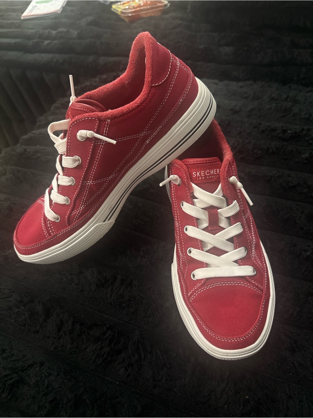Skechers Women's Red Canvas Low-Top Lace-Up Sneakers